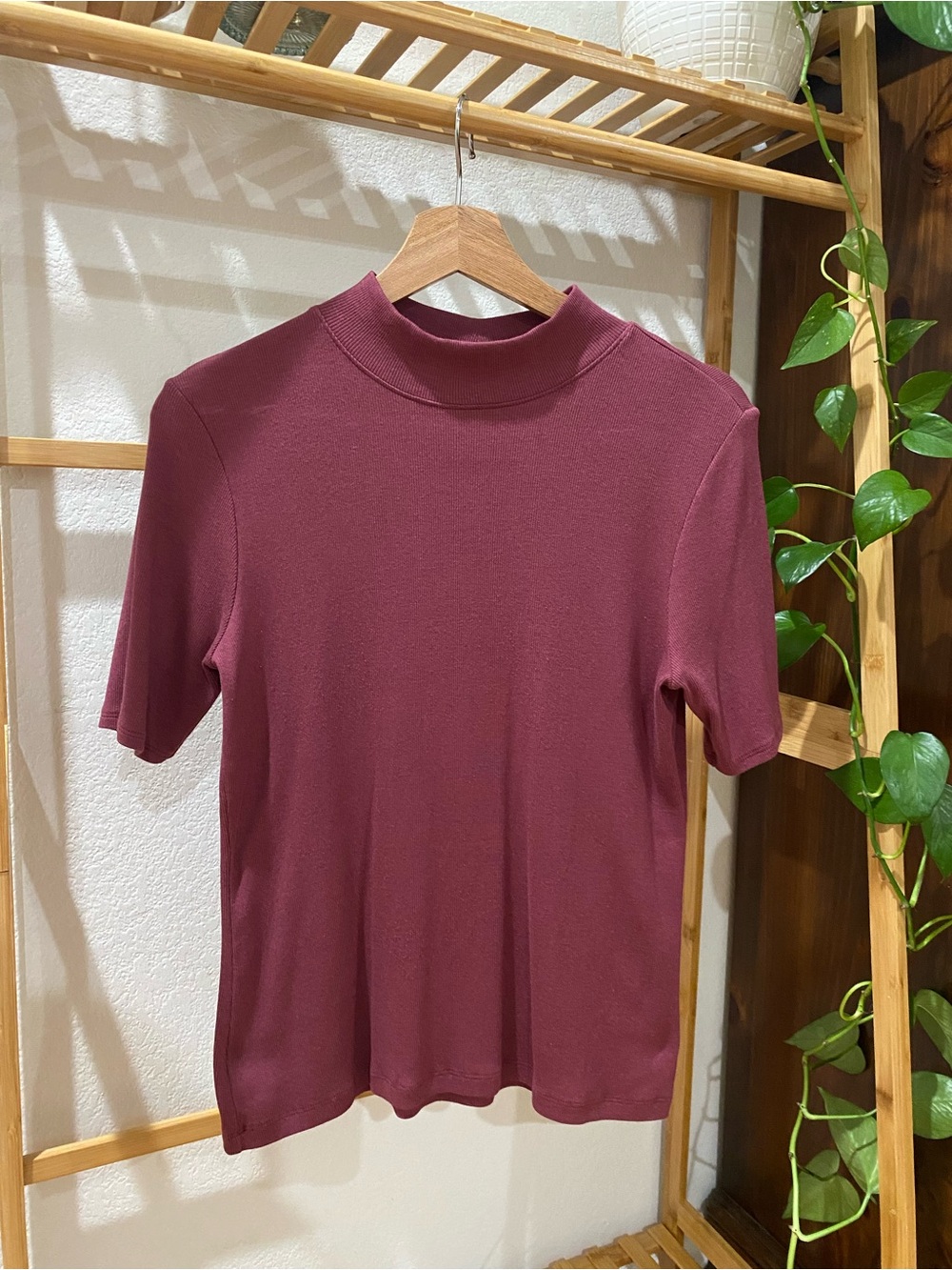 Joie Short Sleeve Mock Neck Top in Wine